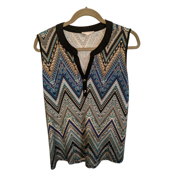 Exclusive One Chevron Zigzag Sleeveless Top Size Small Blue Black White - Picture 8 of 13